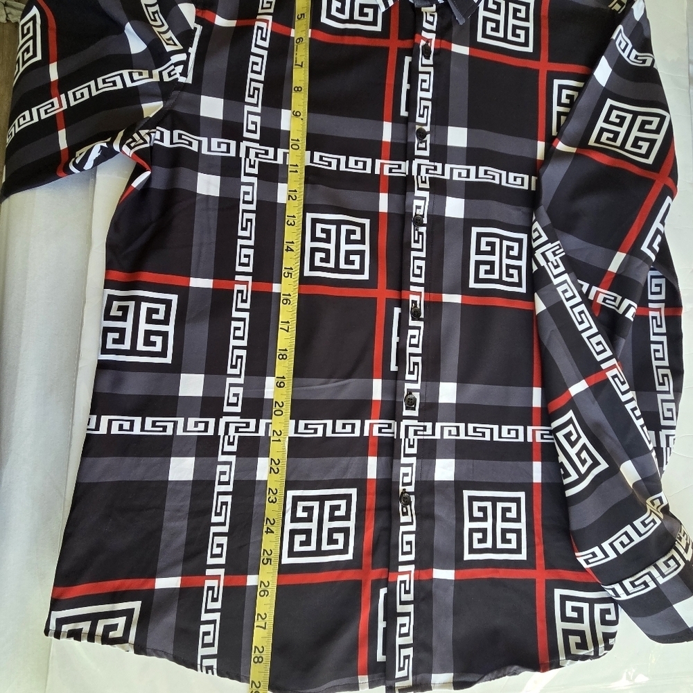 Men's Black and Red Geometric Pattern Shirt - Picture 7 of 9